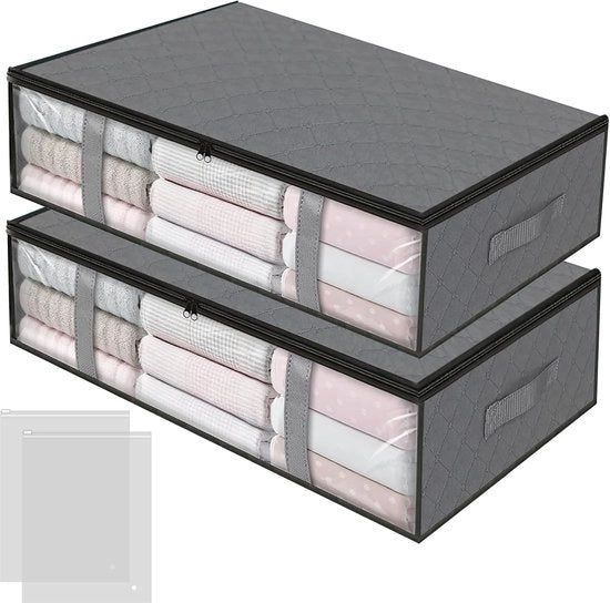 Cassa di archiviazione per sotto il letto, 2 pezzi, trasparente, cassettiera con finestra di osservazione, cassa di archiviazione per coperte, cuscini, abiti, biancheria da letto (grigio)