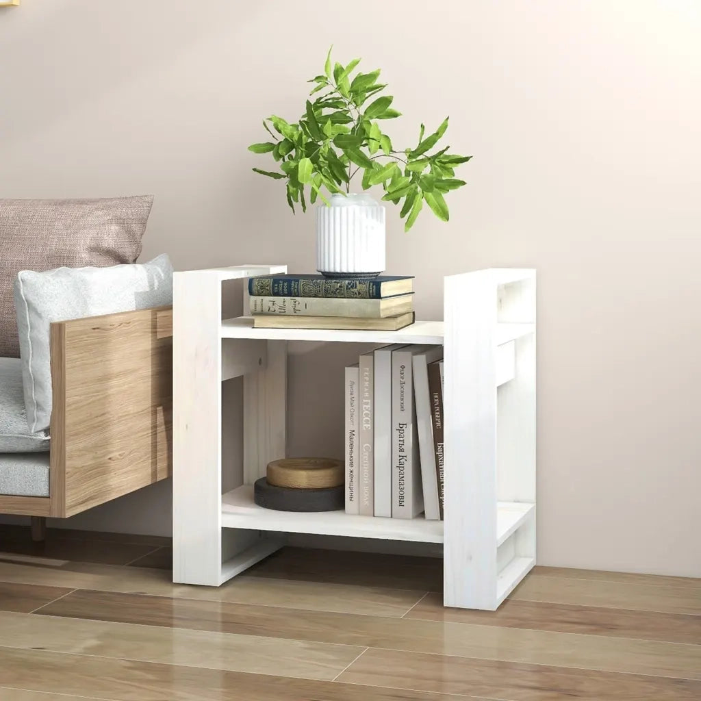 Libreria Divisorio-Scaffale per Libri-Mobile di Stoccaggio Bianco 60x35x57 cm in Legno Massello di Pino