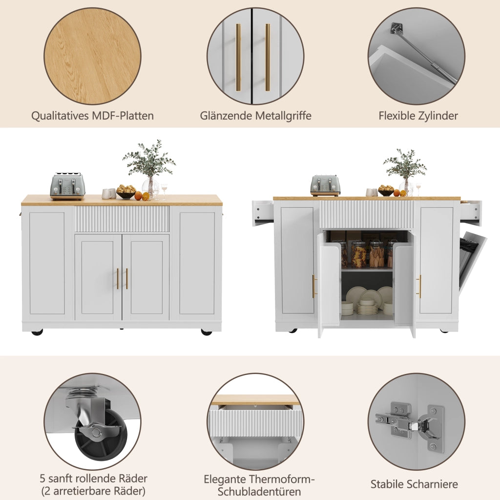 ISOLA DA CUCINA CON RUOTE 120x50x92 cm BIANCO MDF E METALLO