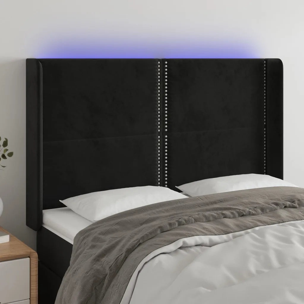 Testiera a LED-Testata con LED Nera 147x16x118/128 cm in Velluto 376030