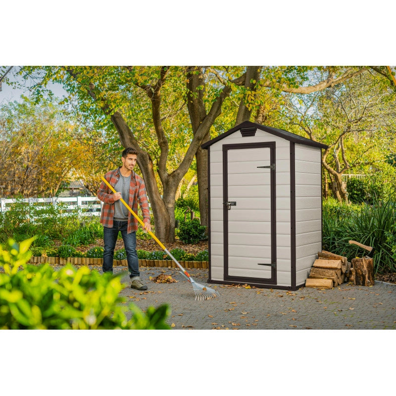 Casetta da giardino in resina effetto legno 129x103x196 cm - con pavimento rialzato - Beige – Keter