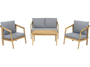 Set di mobili da giardino in legno "Presley" con cuscini - 4 posti - Grigio