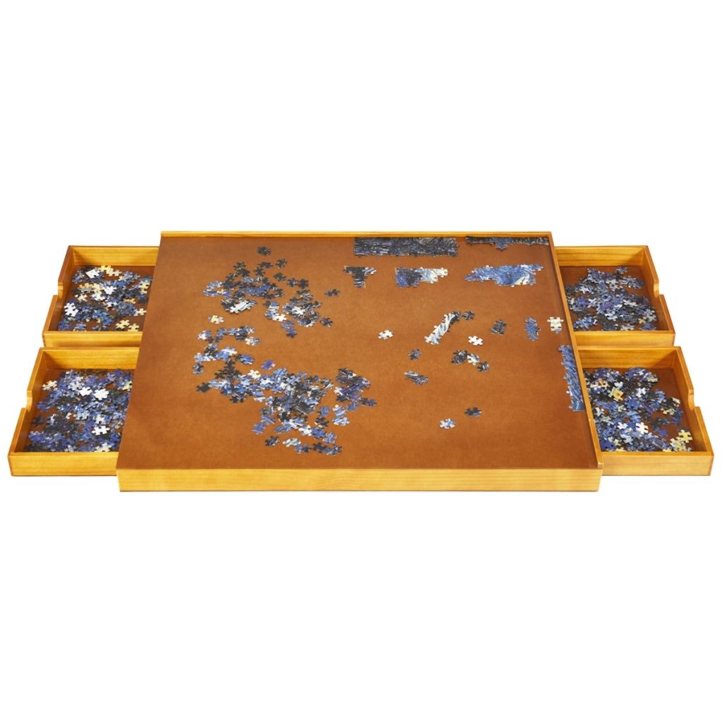 Tavolo di legno per puzzle 80 x 65 cm, Tavolo per puzzle con superficie liscia e 4 cassettii