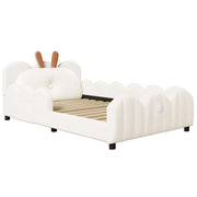 Letto imbottito 90x200 cm con doghe; cuscino a forma di coniglio e sponde; beige