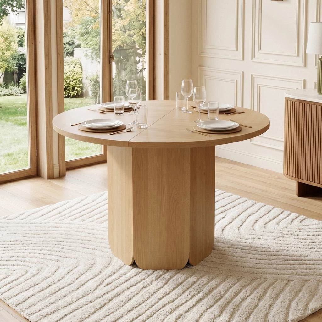 Tavolo da pranzo rotondo 120 cm in MDF effetto rovere, per 4-6 persone, design scandinavo