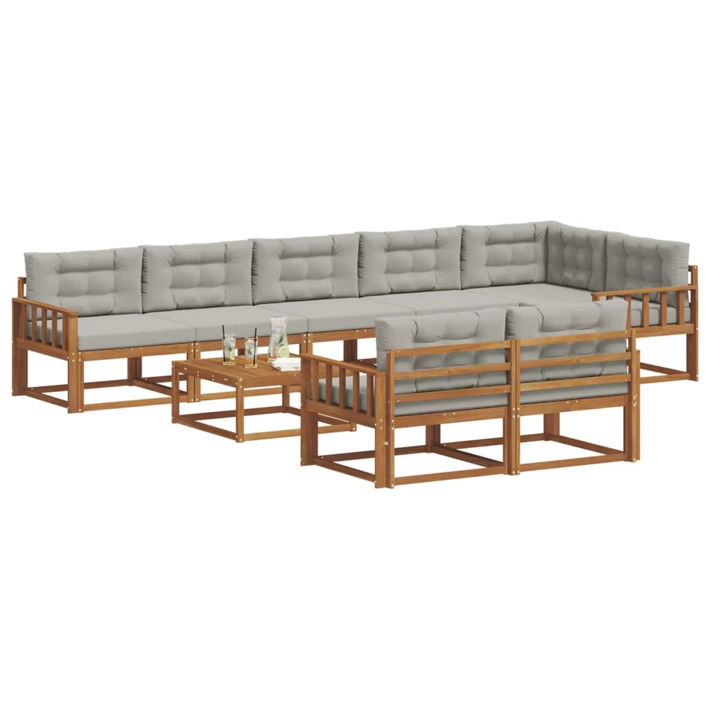 Set di divani da esterno 9 pcs Naturale e Grigio Chiaro