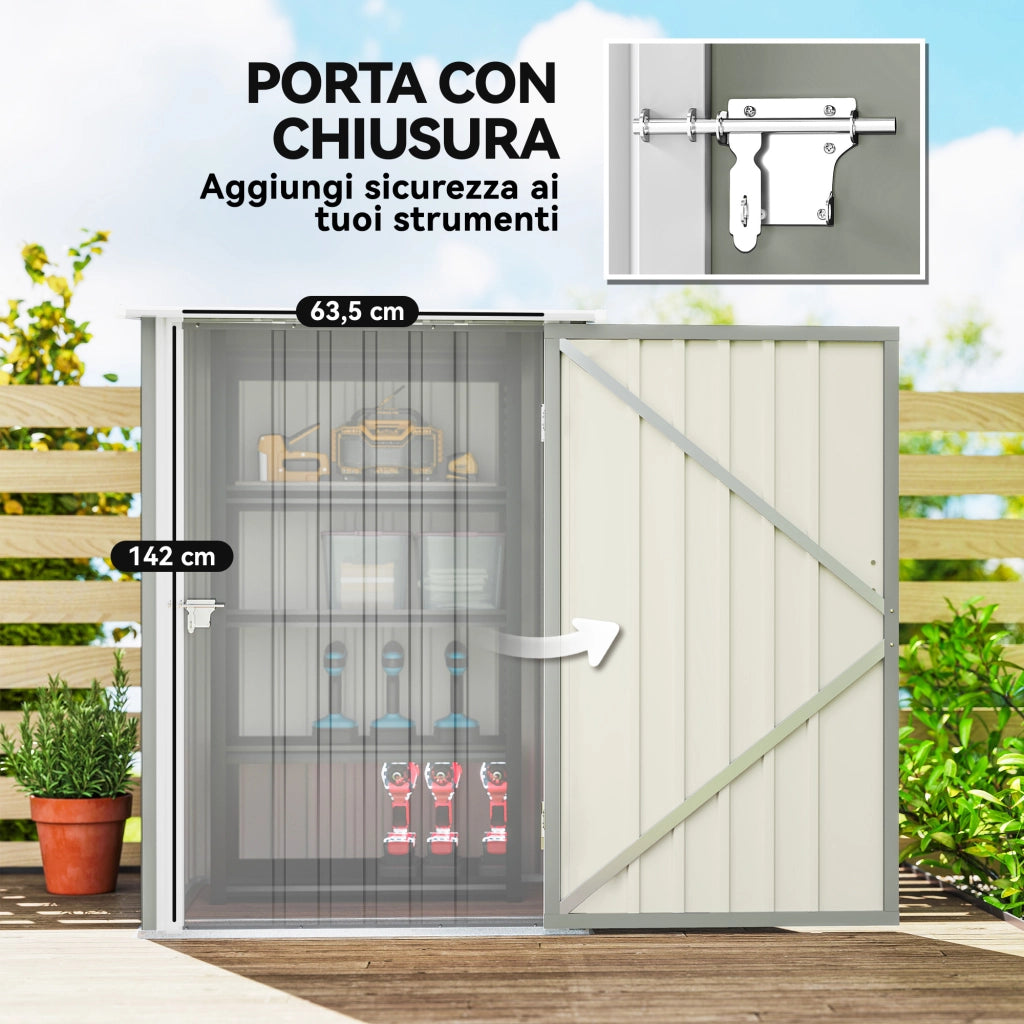 Casetta da Giardino Porta Attrezzi in Acciaio Galvanizzato con Porta, 100x104x160 cm, Grigio Chiaro