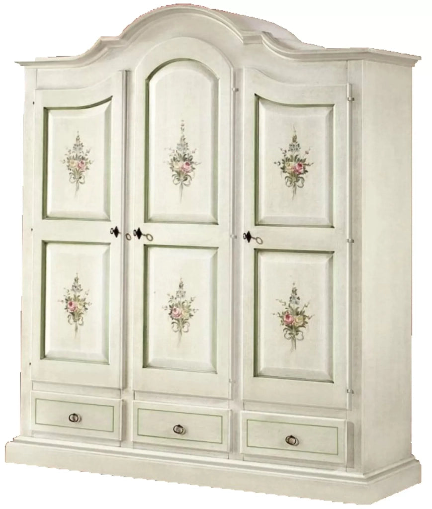 Armadio classico 3 porte bianco filo verde legno 185x62x220 (598) - Mobili 2G