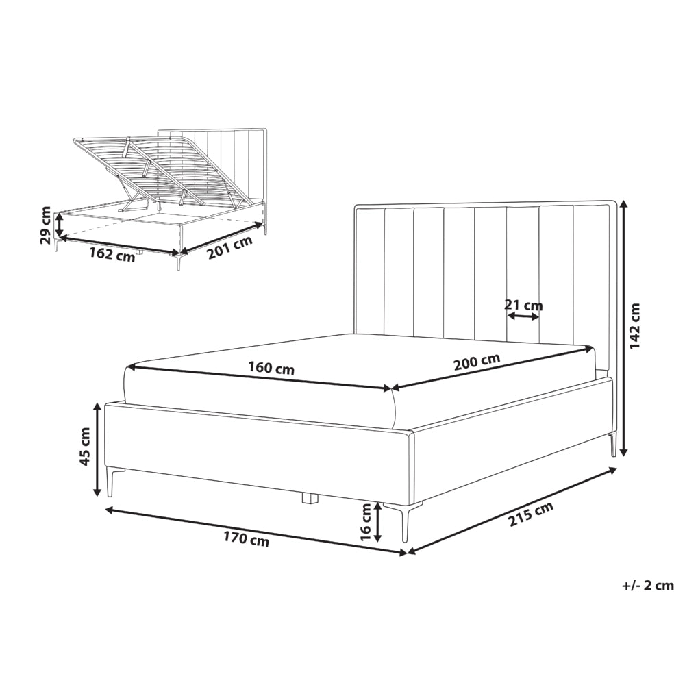 Letto Matrimoniale con Contenitore in Velluto tortora 160 x 200 cm con poggiatesta imbottita ottomana gambe in metallo Nero