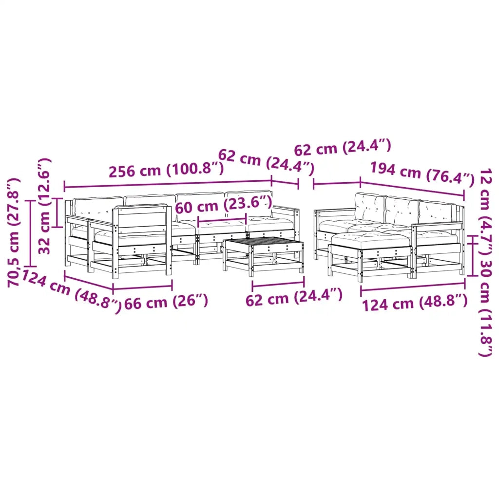 Set Lounge da Giardino 10 pcs Pino Marrone Cerato 3418123