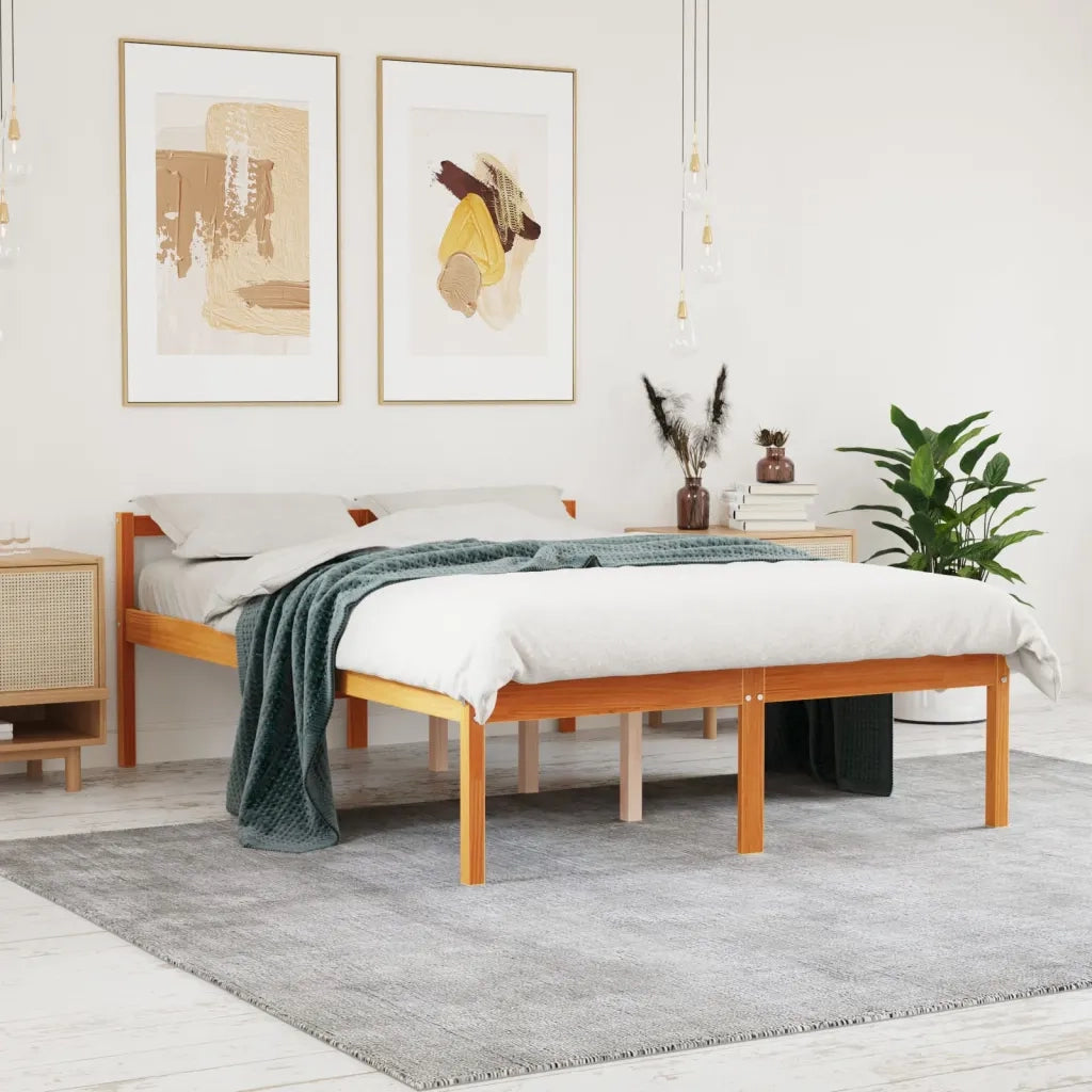 Letto per Anziani Marrone Cera 135x190 cm Legno Massello Pino 844153