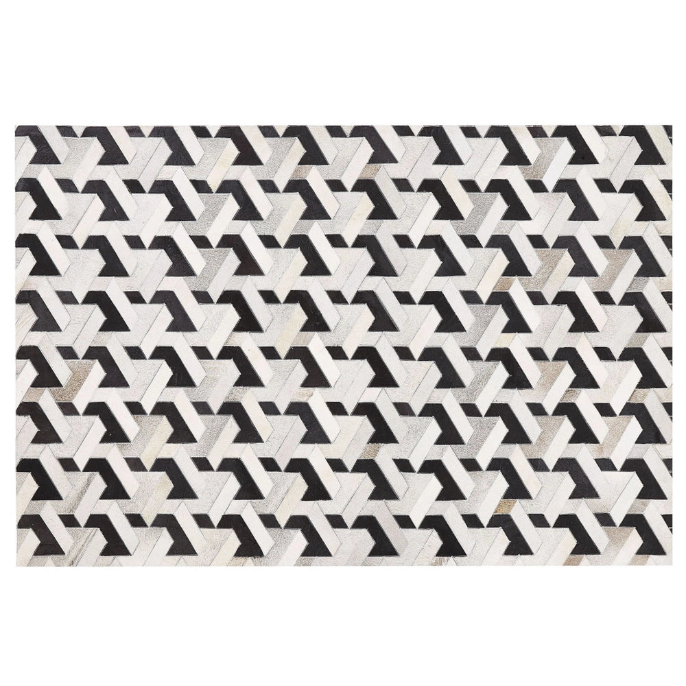 Tappeto tappetino Pelle Bovina Nera e Bianca 140 x 200 cm Motivo Geometrico Patchwork
