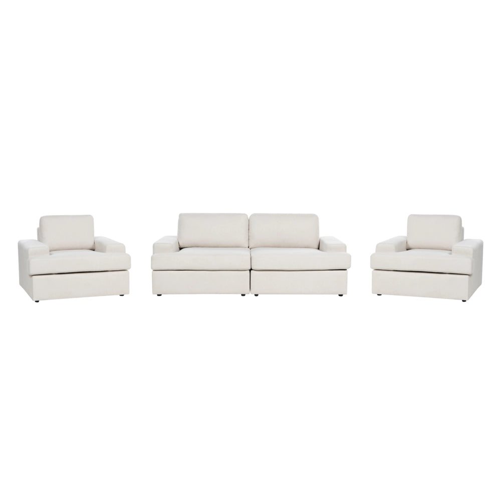 Set da salotto a 5 posti imbottito in tessuto poliestere con poltrona schienale imbottito Beige Chiaro divano classico per il soggiorno