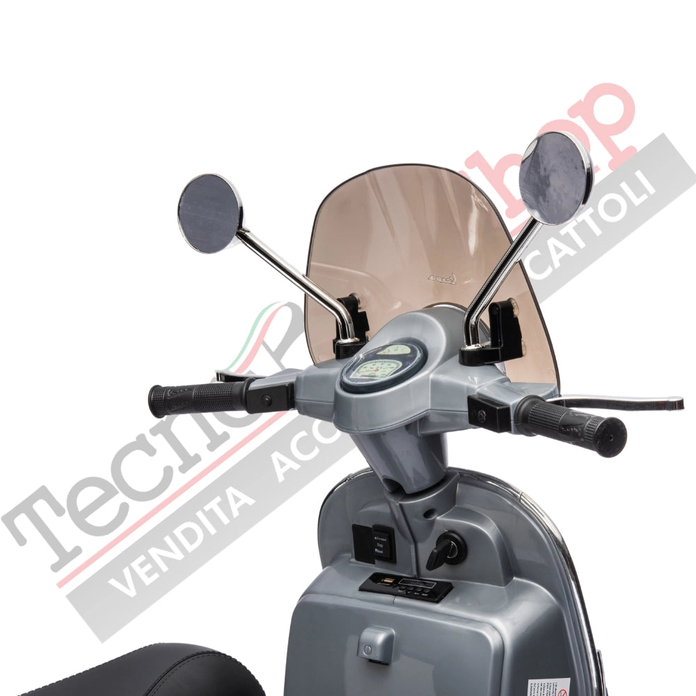 Moto Scooter Elettrico per Bambini Piaggio VESPA PX150 FULL con Parabrezza e Bauletto 12V-Grigio