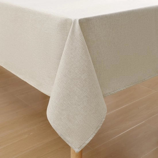 Tavolo in Lino Look, Pieghevole, 140 x 220 cm, con Effetto Lotus, Impermeabile, Beige