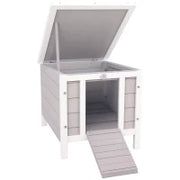 Gabbia per Conigli in Legno da Esterno con Tetto in Asfalto e Rampa Antiscivolo, 42x51x43cm, Grigia