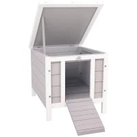 Gabbia per Conigli in Legno da Esterno con Tetto in Asfalto e Rampa Antiscivolo, 42x51x43cm, Grigia