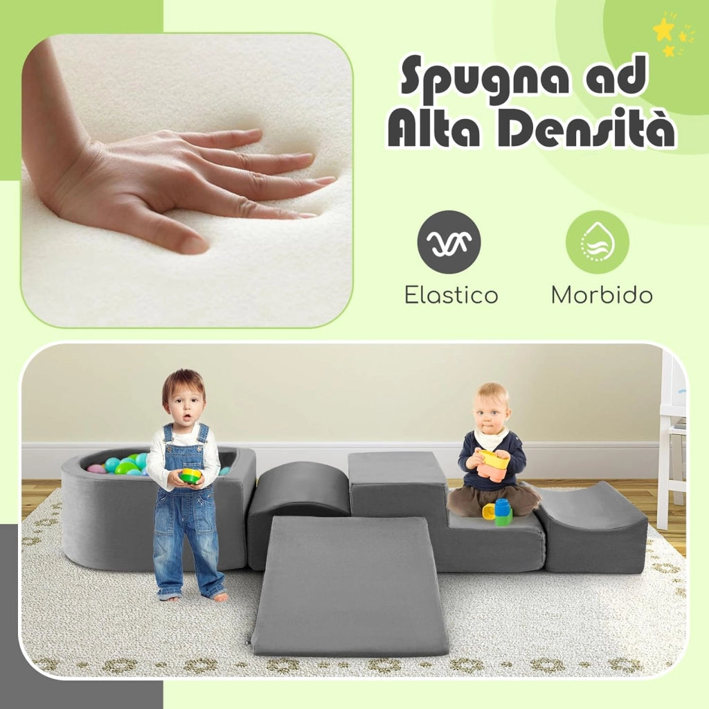 Set di 5 Pezzi Gioco in Schiuma, Blocchi con Piscina di Palline per Bambini, Coperture Lavabili con Cerniere, Blocchi Creativi per Stanza di Giocattoli, Camera da Letto (Grigio)