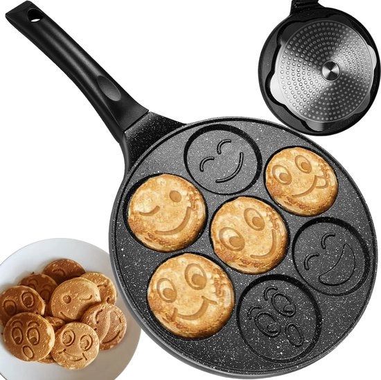 Padella con facce - Induzione - Adatta a superare - Smiling Face - Emoticon - Maniglie in legno - 26 cm - Superficie antiaderente