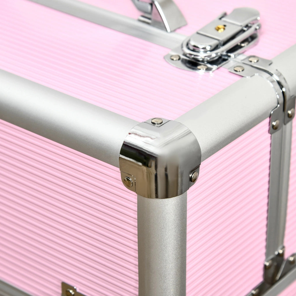 Trolley per Estetista Make Up Trucchi Professionale Rinforzato con Blocco a 2 Chiavi 36x23x58 cm Rosa
