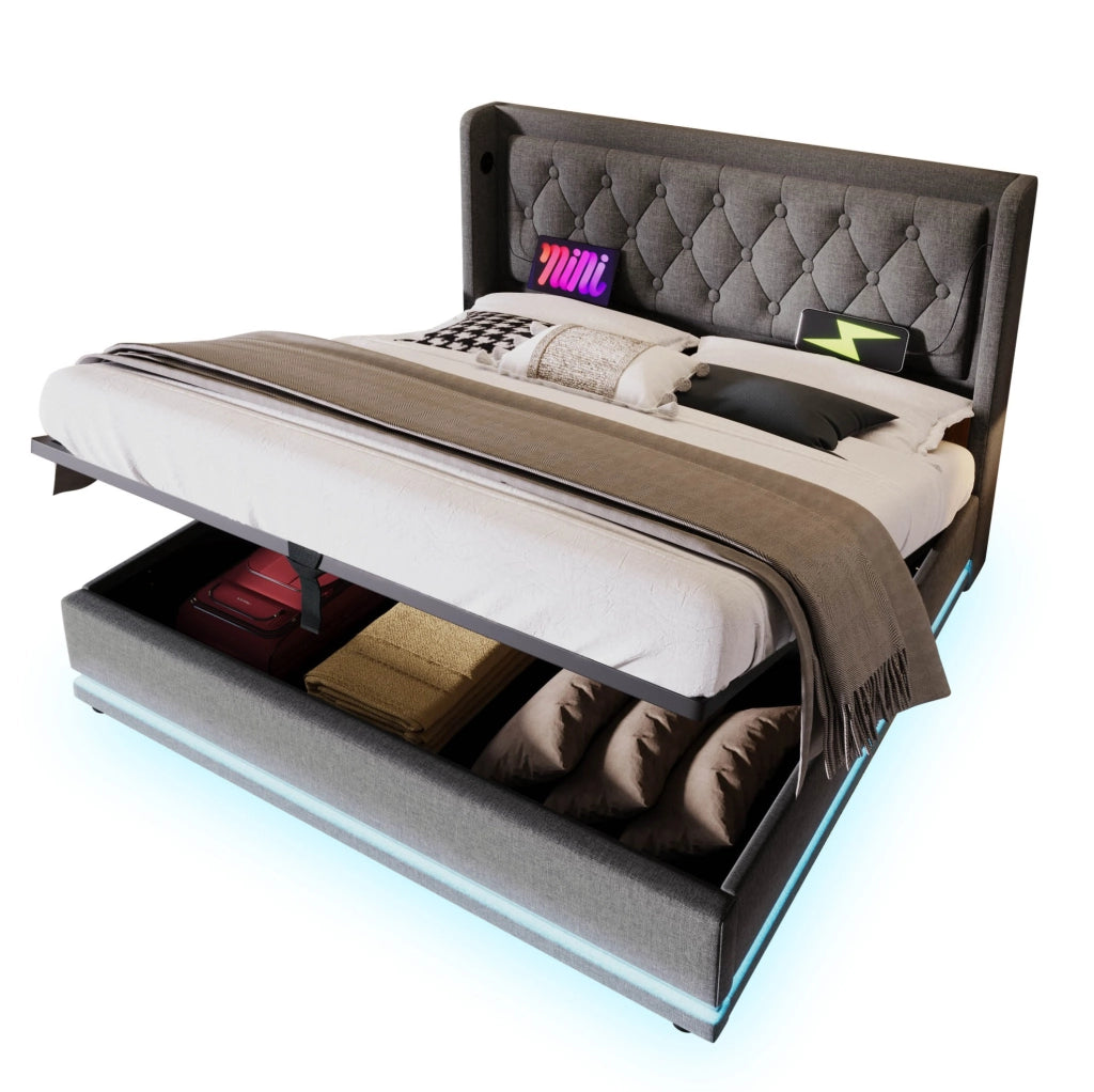 Letto matrimoniale imbottito 160x200 cm grigio con materasso
