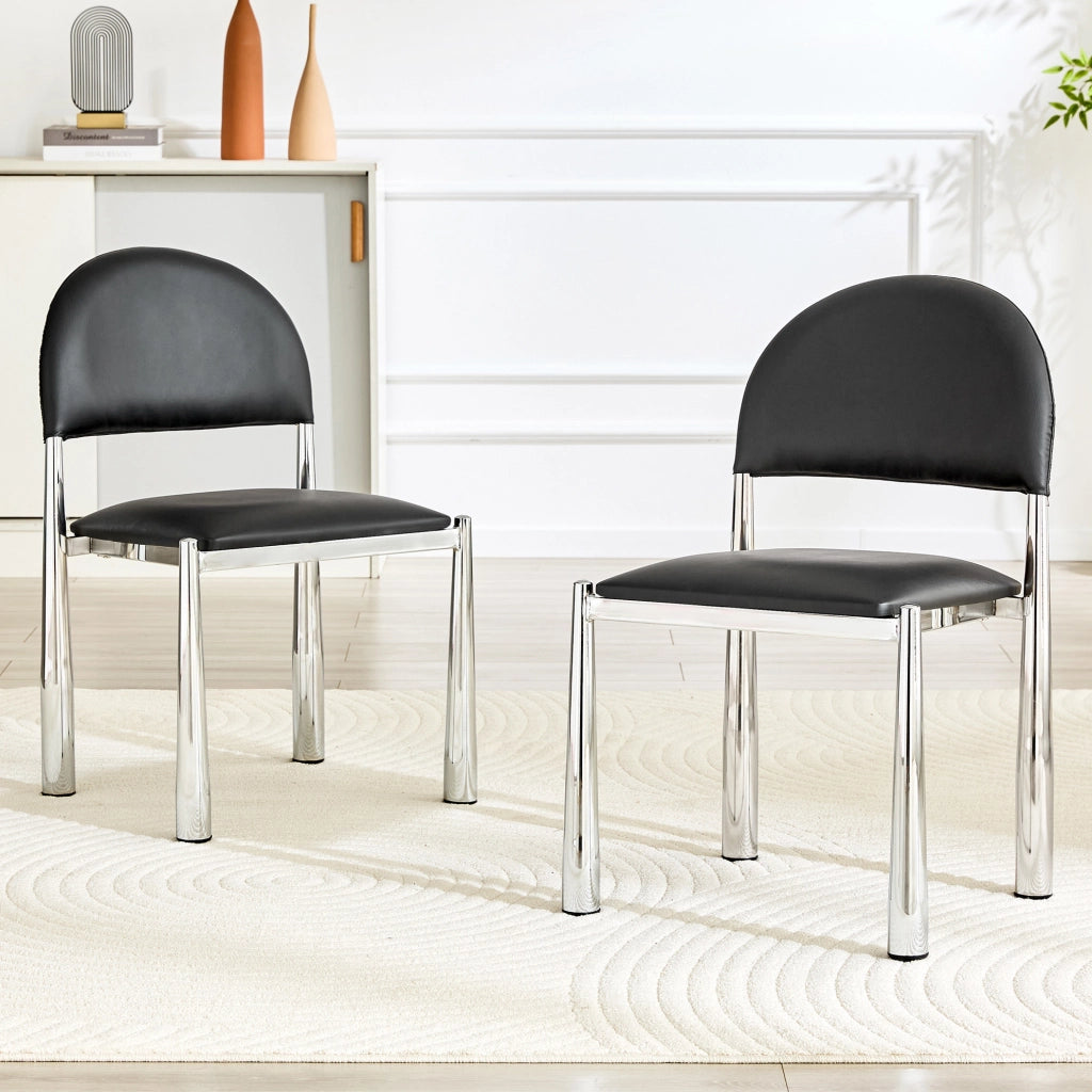 Sedia da pranzo 80 cm con schienale ergonomico in PU nero