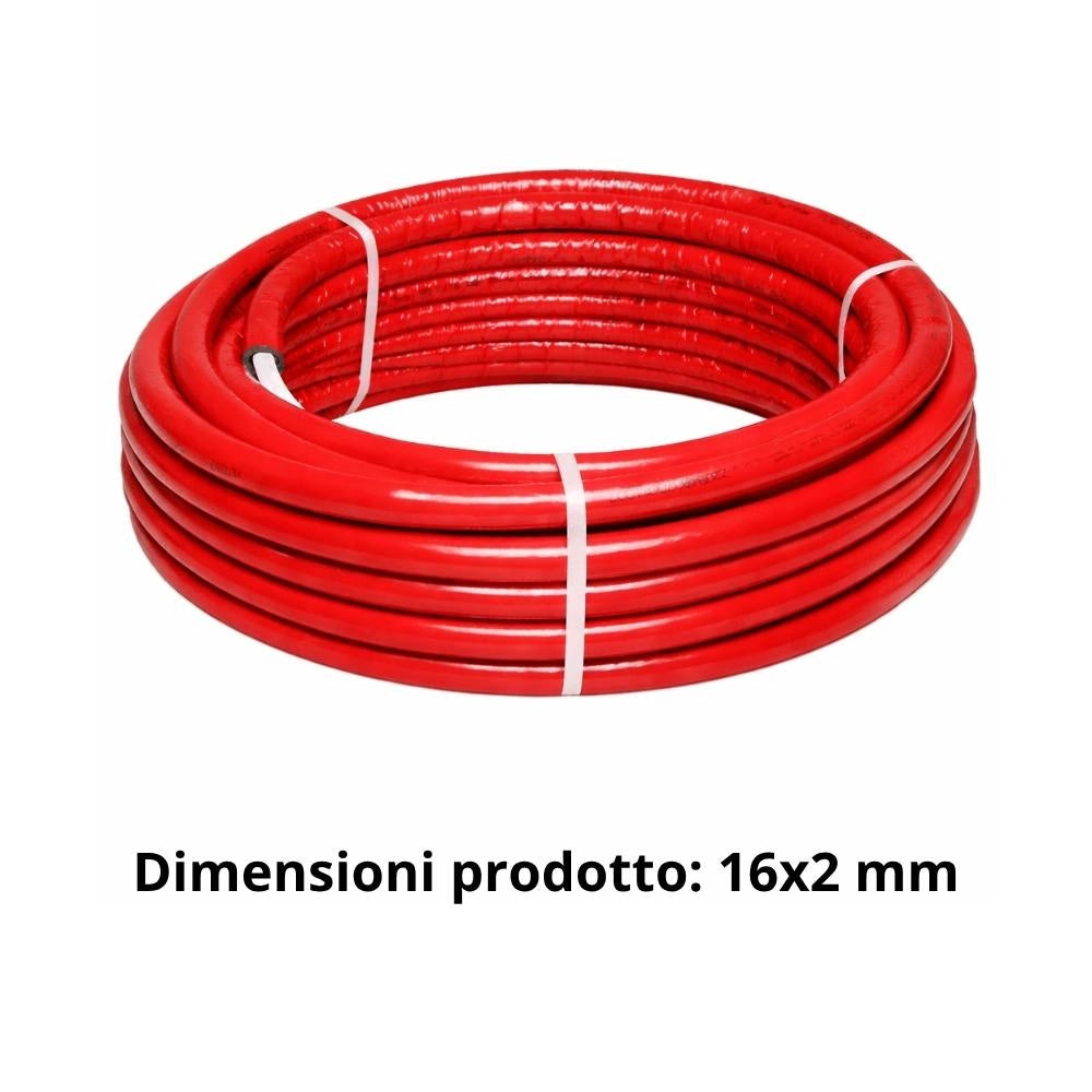 Tubo multistrato multylayer rivestito rosso per impianti idrotermosanitari *** diametro 16 millimetri, lunghezza metr...
