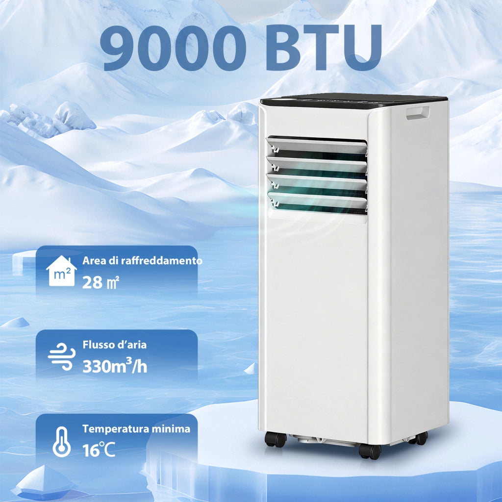 Condizionatore Portatile 9000 BTU con Raffreddamento, Deumidificatore, Ventilatore e Modalit¨¤ Notte.