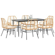 Set Pranzo da Giardino 7pz con Cuscini Marrone Polyrattan Vetro 3334461