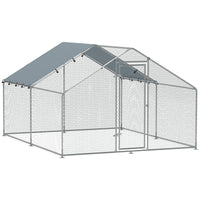Recinto per Galline da 10 mq 300x340x190 cm per 10-15 Galline con Tetto Impermeabile in Acciaio e Tessuto Argento