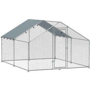 Recinto per Galline da 10 mq 300x340x190 cm per 10-15 Galline con Tetto Impermeabile in Acciaio e Tessuto Argento