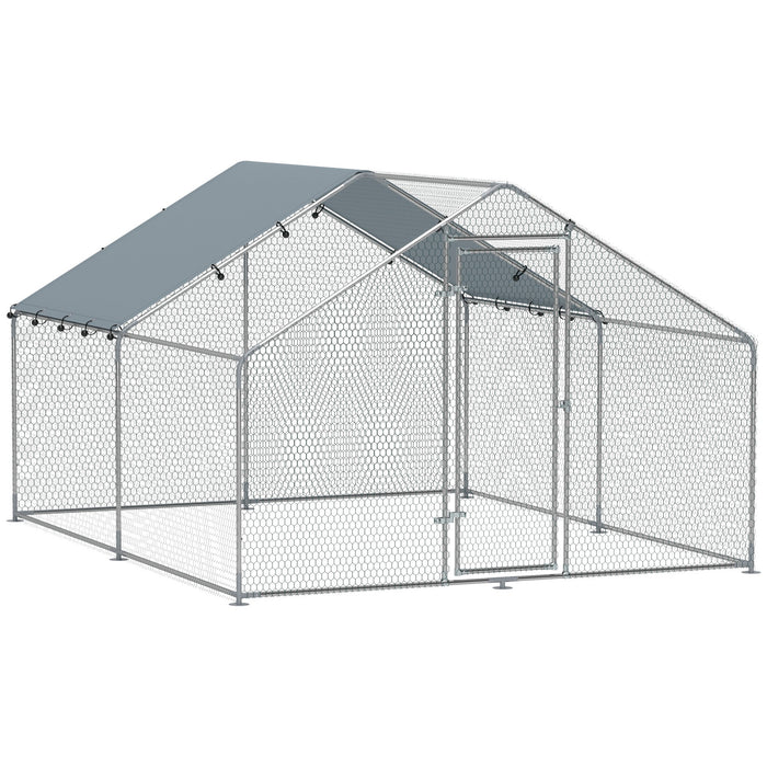 Recinto per Galline da 10 mq 300x340x190 cm per 10-15 Galline con Tetto Impermeabile in Acciaio e Tessuto Argento