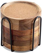Onderzetters in legno per bicchieri Set di 6, 10,5 cm Onderzetters per bicchieri con assorbimento di urto con cassetta, Onderzetters per bicchieri per bevande, bar, bicchieri, bicchieri