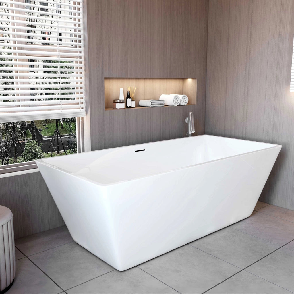 Vasca da Bagno a Isola Freestanding in Acrilico da 170x80x58 cm, Colore Bianco, Forma Rettangolare
