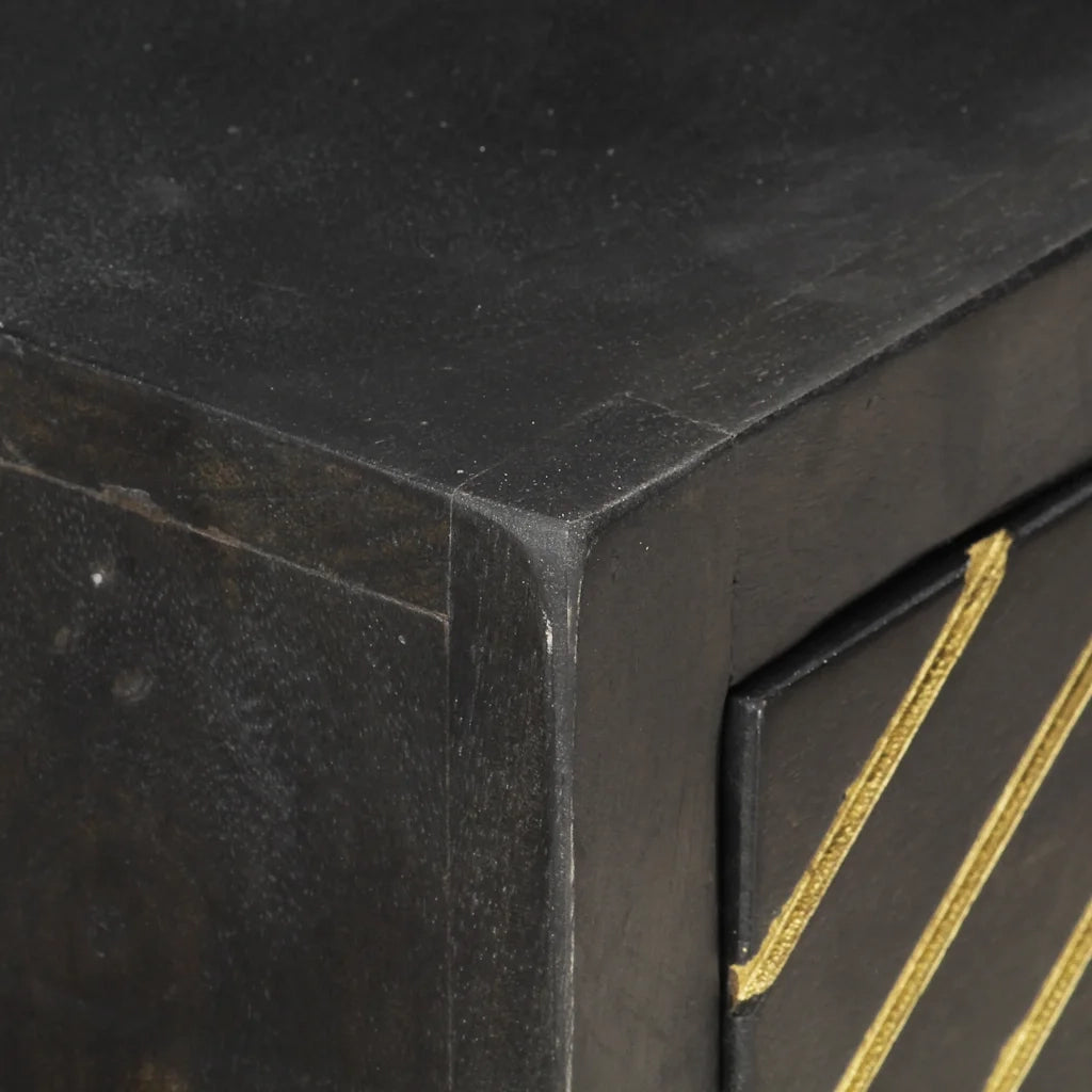 Tavolo Consolle Nero e Oro 90x30x75cm Legno Massello di Mango cod mxl 8185