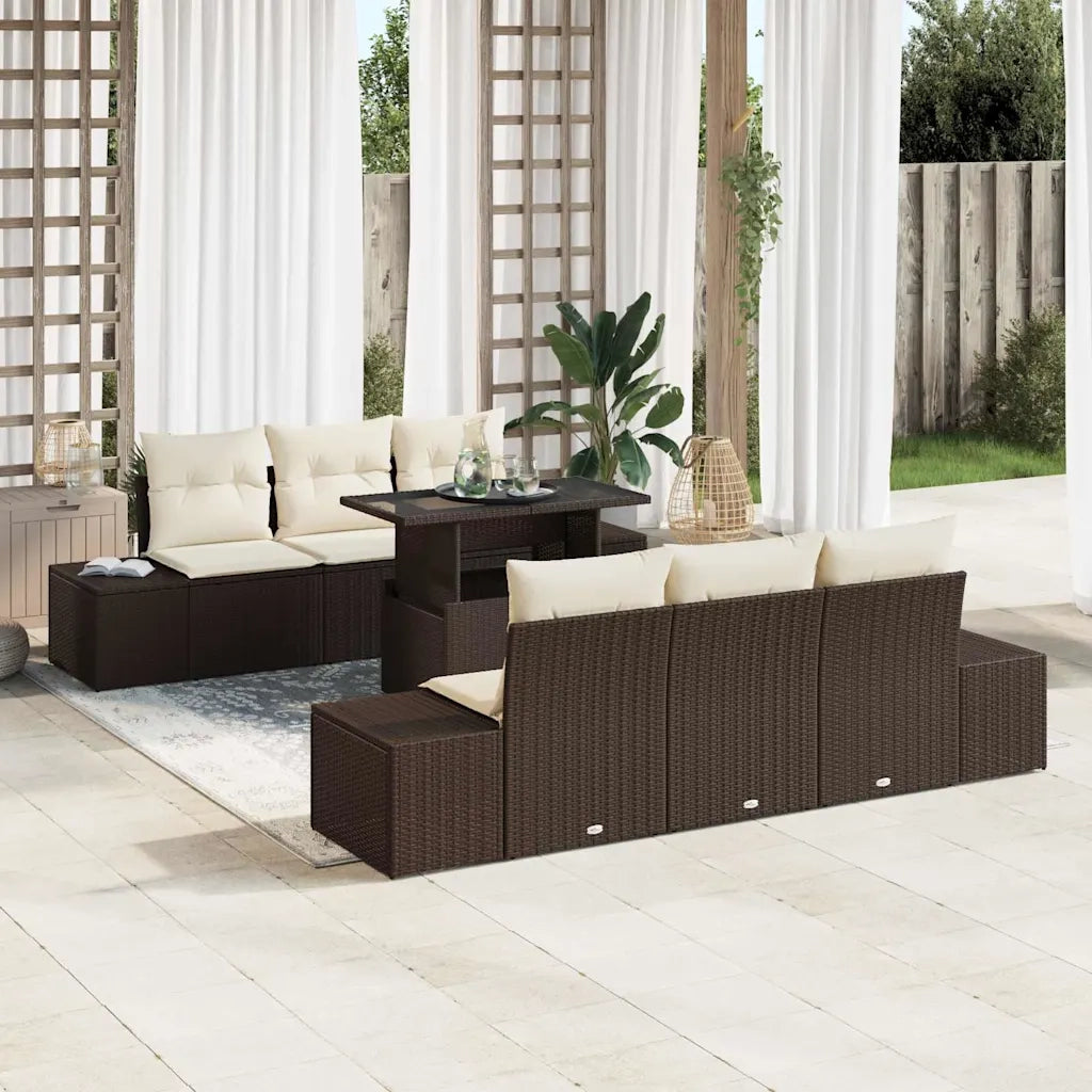 Set Divano da Giardino con cuscino 7 pcs Marrone e Crema