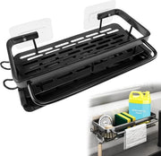 Organizzatore per la vasca da bagno in alluminio, appeso senza forare, organizzatore per detersivo, organizzatore per la doccia in cucina e bagno, con piastra di scarico, holder per asciugamani e gancio.