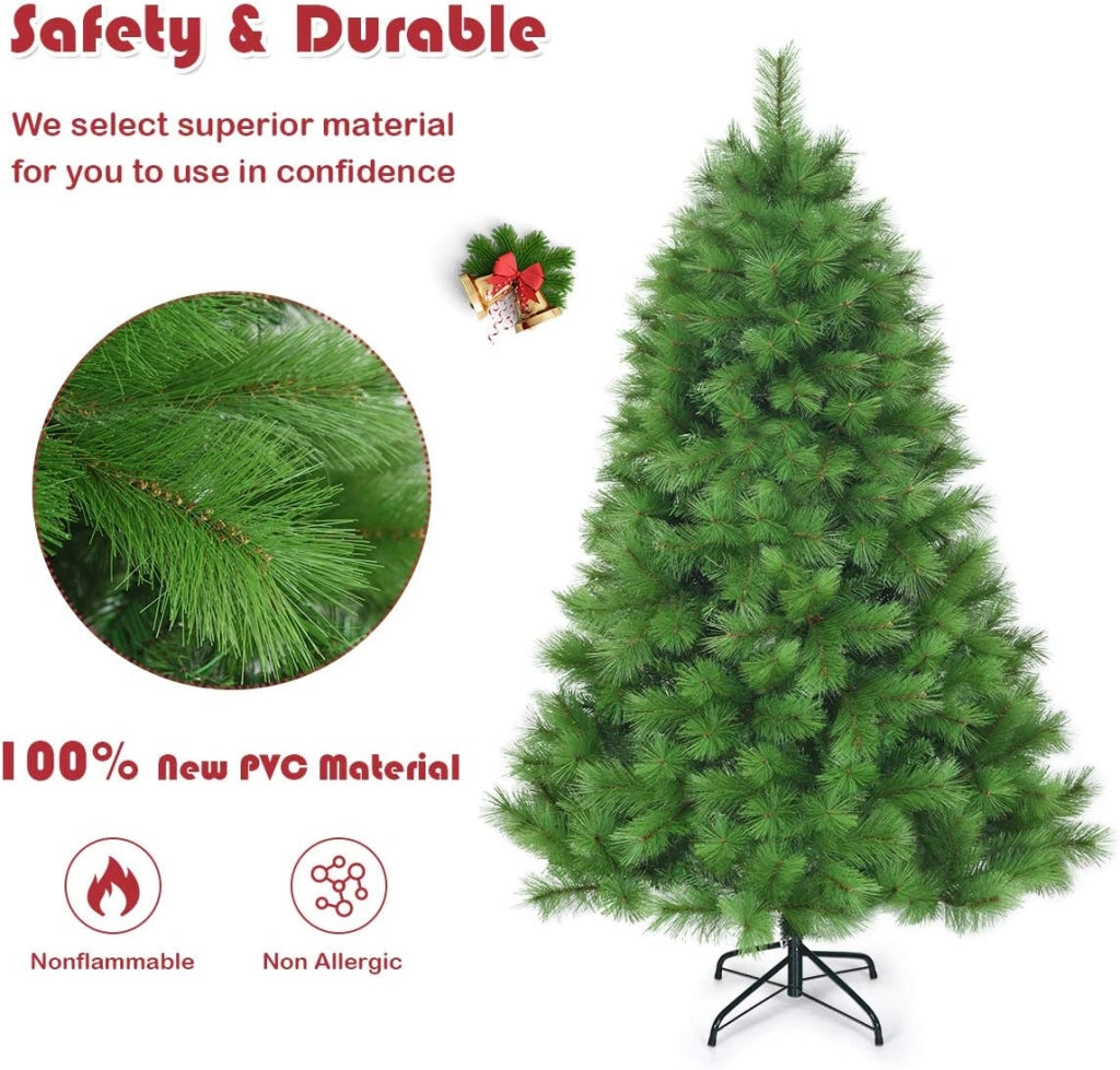 Albero di Natale Verde 1,8/2M, Albero di Natale Folto, Sintetico, Albero di Natale per Feste, Case, Uffici, Negozi, Bar, Supporto in Ferro, Rami Spessi