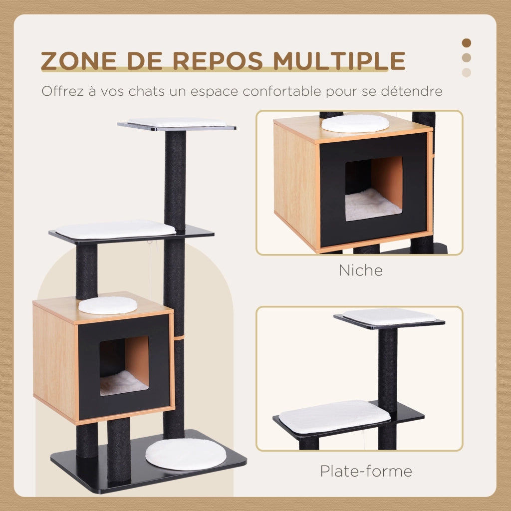 Arbre ¨¤ chats con griffoir e piattaforme ¨C zephmum ¨C MDF nero 71.5x49.5x120 cm