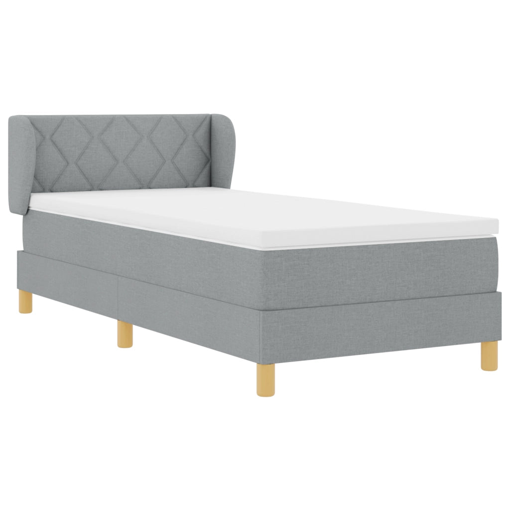 Letto Box Spring con Materasso - Grigio Chiaro, 90x200 cm, Tessuto