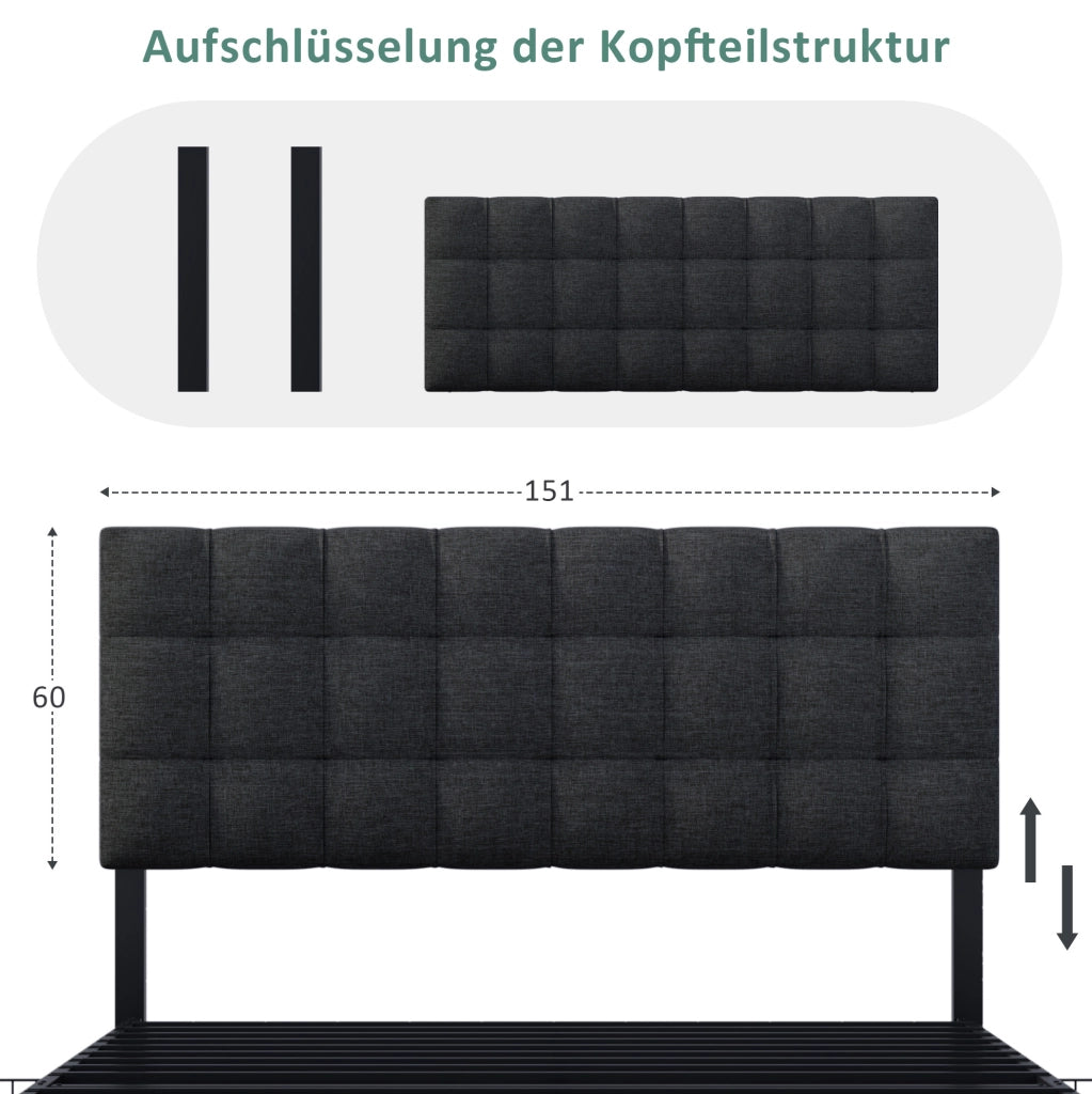 Letto matrimoniale imbottito 140x200 cm con 4 cassetti nero