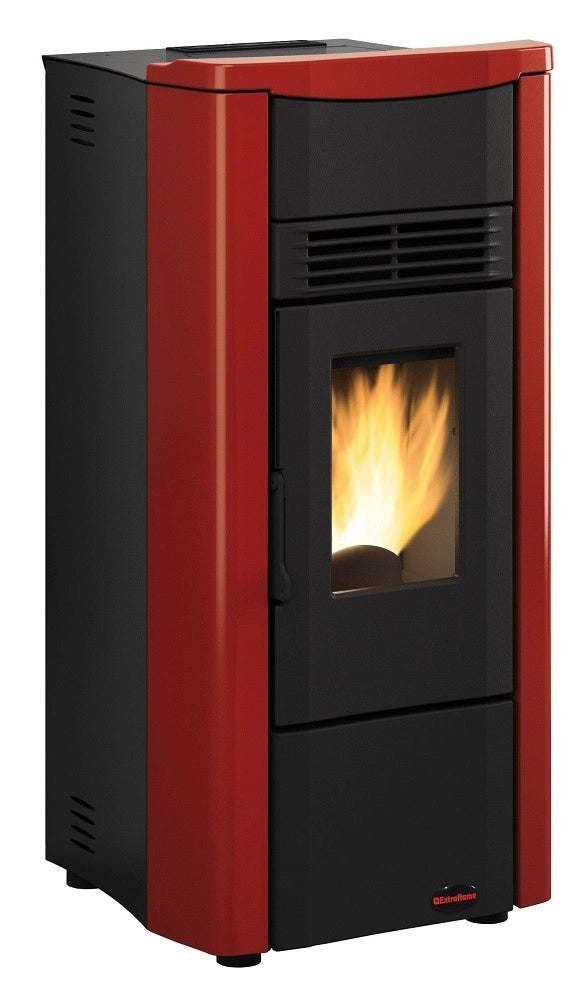STUFA PELLET NORDICA GIUSY PLUS EVO 2.0 CANALIZZATA 9,2 KW ACCIAIO E MAIOLICA BORDEAUX