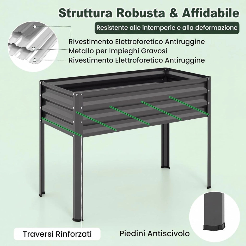 Orto Rialzato da Esterno con Serra, Fioriera Rialzata con Copertura in PE, Porta Avvolgibile con Cerniera e Guanti, Aiuola Rialzata per Verdure, Fiori e Frutta, 112 x 55 x 152 cm (Grigio)