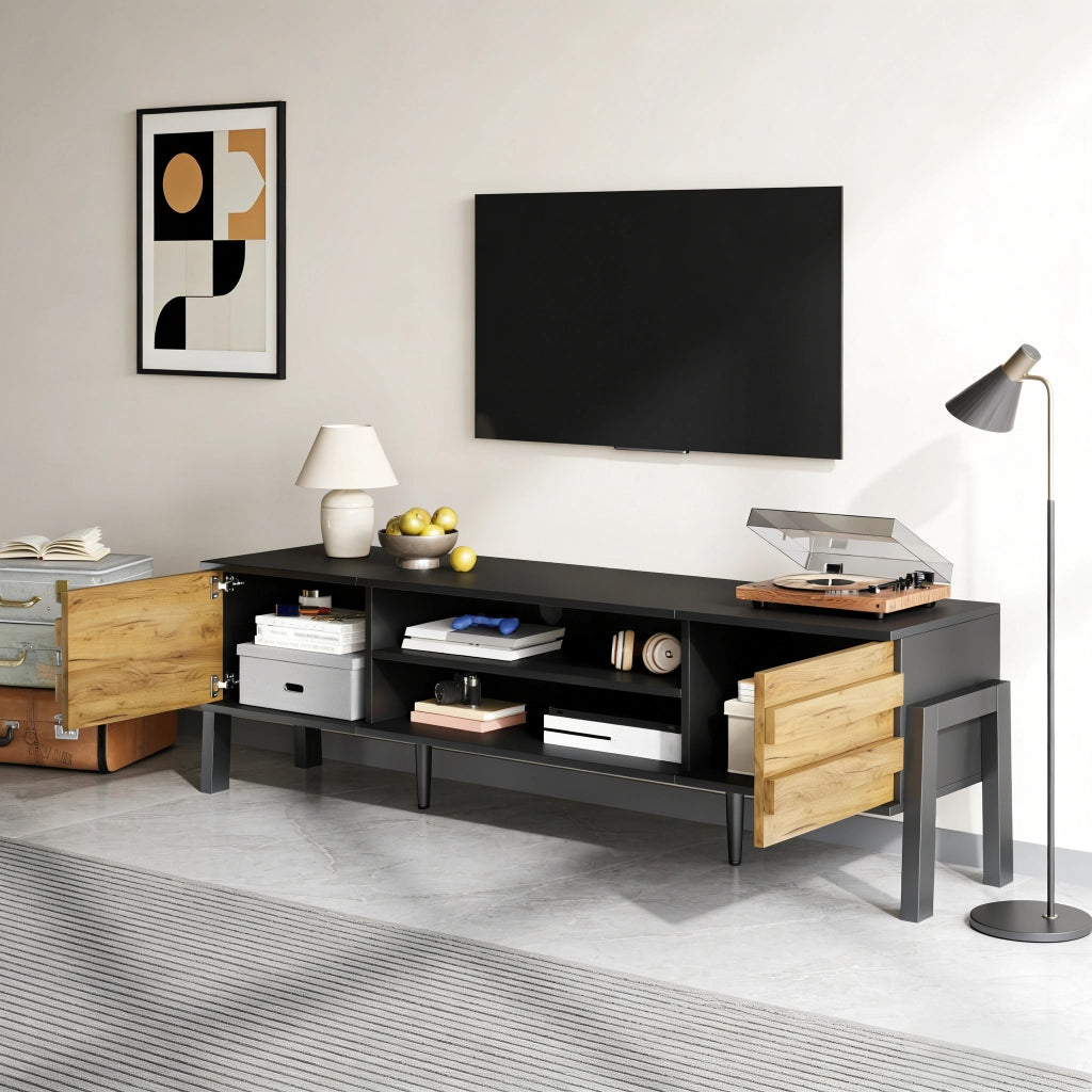 Cassettiera TV nera in truciolare lunghezza 175 cm