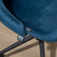 Sedia da Ufficio in Velluto Blu con Altezza Regolabile, Sedia Ergonomica Girevole a 360° e Ruote, 50x58x77-87cm