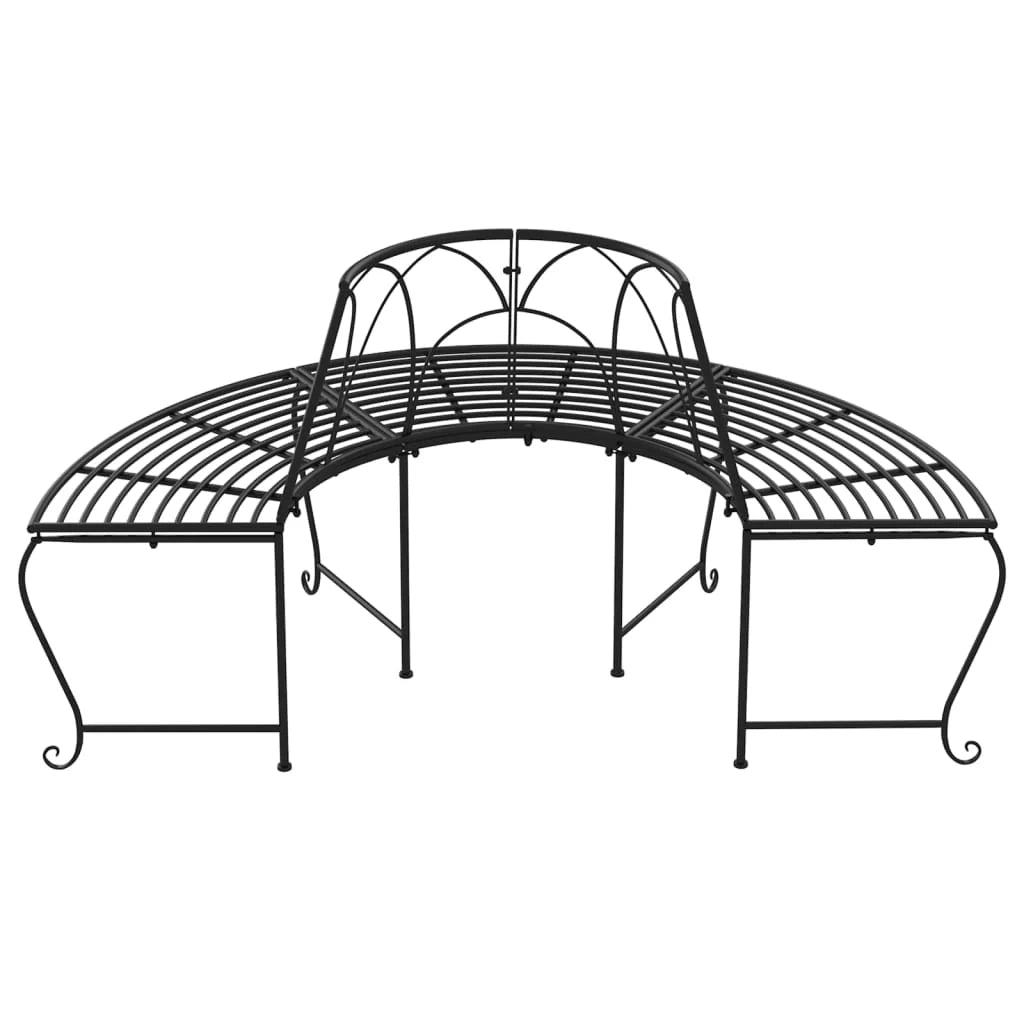 Panca da giardino mobili da esterno terrazza semicircolare cornice per alberi 2 pezzi diametro 159 cm acciaio nero 02_0011816