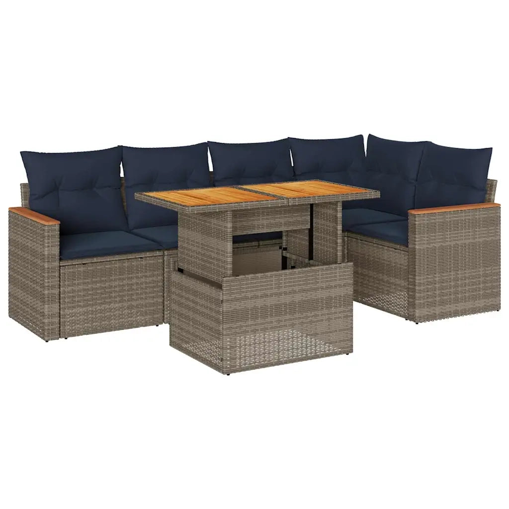 Set Divano da Giardino 6 pz con Cuscini Grigio in Polyrattan 3327491