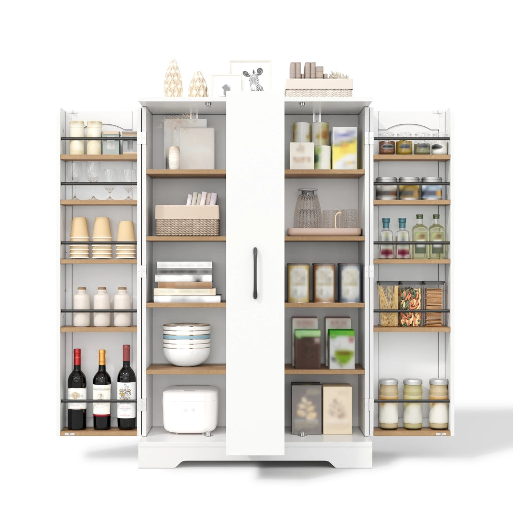 Credenza da cucina con 4 ripiani interni regolabili e vetrina portateglie, 120 × 78 × 35 cm, bianco