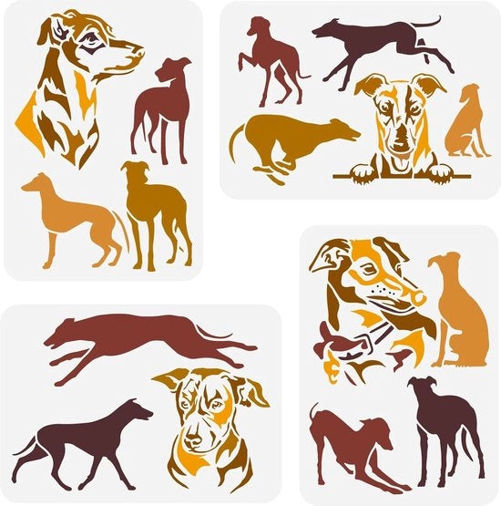 Set di stencil per pittura con 4 stili e 4 pezzi di Greyhound - Stencil per pittura su parete e mobili - Decorazione di casa fai da te