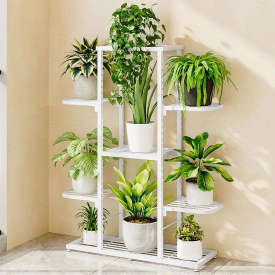 Pianta a 5 livelli, supporto per piante in metallo, per interni ed esterni, supporto per fiori a più livelli, scala per piante, angolo di sostegno, pianta in piedi per giardino, decorazione di balcone, bianco